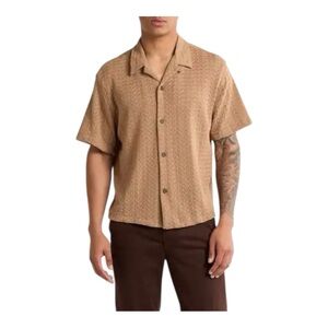 PacSun Men’s Tan Casual Button Down Shirt with Camp Collar Size Large NWT